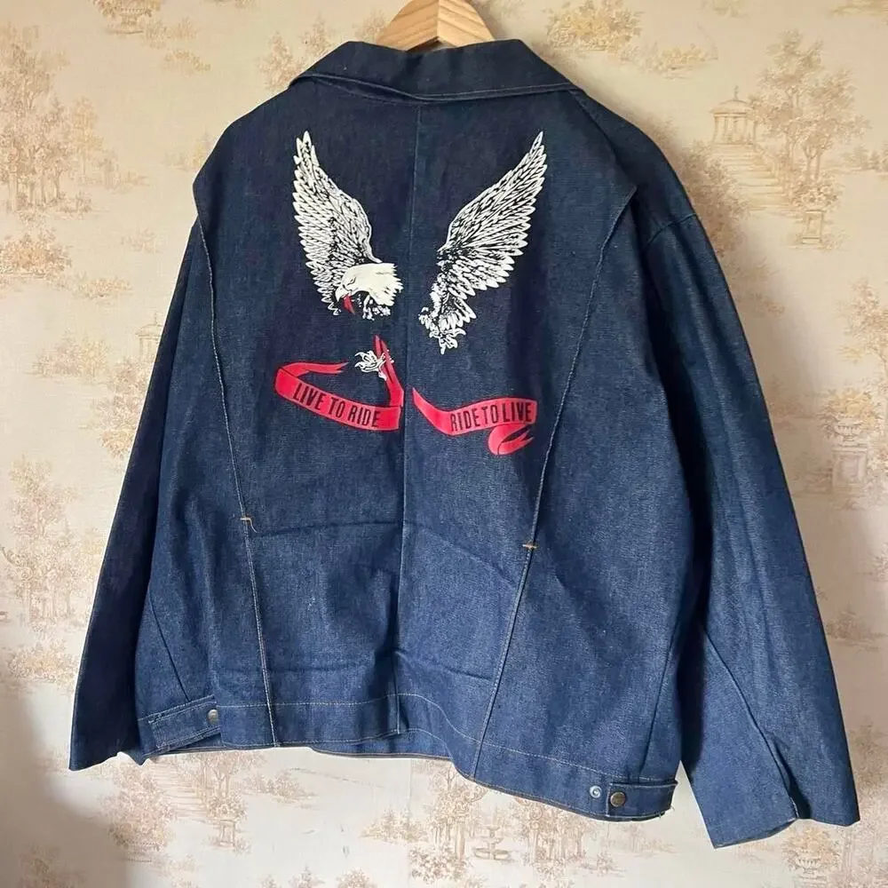 Vintage 70s Key Imperial Denim Trucker Jacket | Eagle Biker | Size 58 3-4XL
